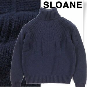 新品1円～★定価3.5万 SLOANE スローン レディース 日本製 3G 片畦編み メリノウール タートルネック セーター 1 ニット ネイビー◆S1069◆