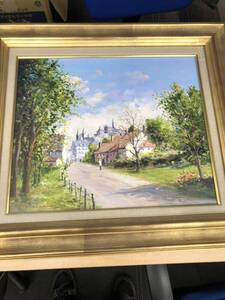 額　絵画　ヨーロッパ風景　付き　中古品