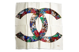 【美品】CHANEL シャネル スカーフ ココマーク イタリア製 シルク100％ ブランド小物【JQ18】