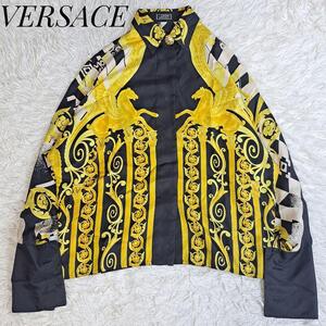 【入手困難/美品】GIANNI VERSACE ジャンニヴェルサーチ シルク100% バロック シャツ ブラウス ペガサス 金ボタン 38 バロッコ 王冠