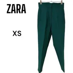 ★美品★【ZARA】センタープレスパンツ　XSサイズ　グリーン　サイドポケット