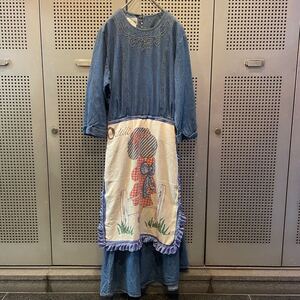 古着　ヴィンテージ　vintage ワンピース　デニムワンピース　パッチワーク　ファブリック　カラフル　派手　個性派