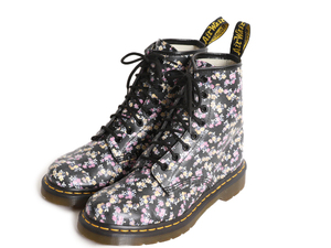 ほぼ デッドストック ドクターマーチン 花柄 8ホール レースアップ ブーツ UK 6 25cm / Dr.Martens 1460 レディース 本革 レザー 黒 総柄