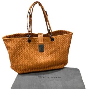 BOTTEGAVENETA ボッテガヴェネタ 美品 イントレチャート レザー トートバッグ ハンドバッグ オレンジ系