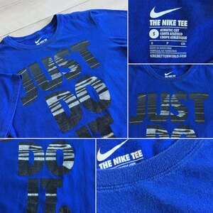 SC7-967★インパクト抜群!!★JUST DO IT.★【NIKE ナイキ】クルーネック 半袖 Tシャツ【メンズ S】青 ブルー USA古着 BIGプリント