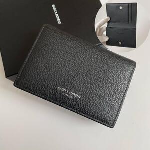 【未使用級】SAINT LAURENT サンローラン 名刺入れ カード入れ カードケース メンズ レザー シボ革 黒 ブラック 468994