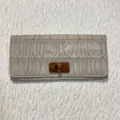 月末限定　希少　美品　PRADA プラダ　長財布　折り財布　ベージュ　グレー