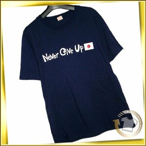 60■パープル＆イエロー NEVER GIVE UP JAPAN プリントＴシャツ ネイビー Mサイズ Purple&Yellow SK21_230706_7