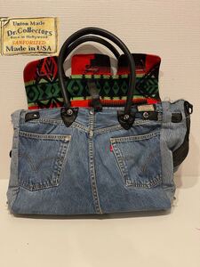 ★Dr.Collectors Denim★Pendleton★コラボバーキンBag★リーバイスリメイク★デニムバッグ★レザーハンドル★ネイティブ柄★トート★goa★