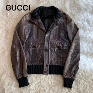 1円~ 【最高傑作トムフォード】 GUCCI マドンナ ボンバージャケット 牛革 カウレザージャケット ブルゾン グッチ TOM FORD ジップアップ 