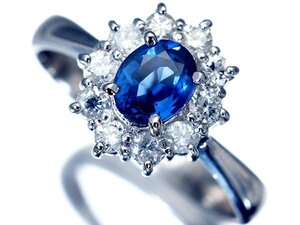 1円～【ジュエリー極】鮮やかブルーカラー！天然ブルーサファイア0.55ct＆天然ダイヤモンド0.27ct 高級Pt900リング a1455vm【送料無料】