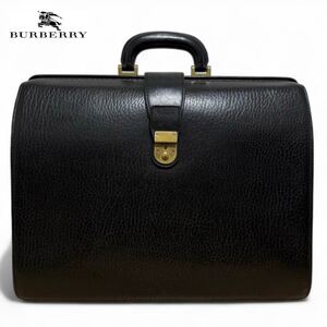 極美品●希少品 Burberry バーバリー レザー ダレスバッグ ビジネスバッグ ドクターバッグ 本革 ホースロゴ 大容量 A4 ブラック 黒 メンズ