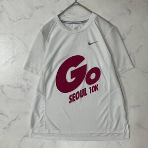 NIKE ナイキ 切替 異素材 スウッシュ 英字 プリント メッシュ クルーネック スリット ドライ 半袖 Tシャツ ホワイト ピンク グレー M