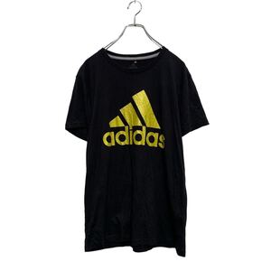 adidas 半袖 ロゴTシャツ M ブラック イエロー アディダス クルーネック ビッグロゴ 古着卸 アメリカ仕入 a604-6502