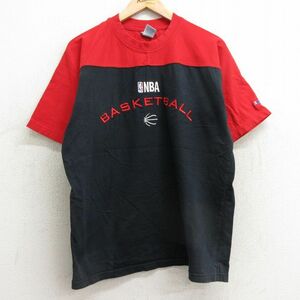 XL/古着 半袖 ビンテージ Tシャツ メンズ 00s NBA 刺繍 ツートンカラー コットン クルーネック 黒他 ブラック バスケットボール 24mar1