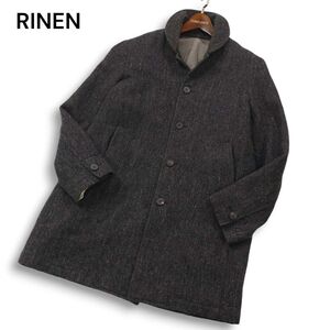 RINEN リネン TRIP 秋冬 ウール100%★ ラウンドカラー ヘリンボーン ツイード コート Sz.1　メンズ グレー 日本製　I4T03249_A#N