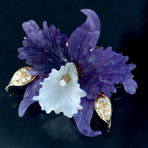 E9699【Cattleya】カトレア 天然絶品ダイヤモンド０．３６ct 最高級18金無垢ブローチ/ペンダントトップ 重量36.0g 幅53.1×57.7mm