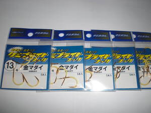 ルミカ・ケミホタル・ケミブライトフック　金マダイ１３号（金龍針）５本入　５枚　超畜光！！光るハリ！