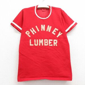 【30%OFF】古着 ローリングス 半袖 ビンテージ Tシャツ キッズ ボーイズ 子供服 80s PHINNEY LUMBER クルーネック 赤他 レッド 24apr12 3OF