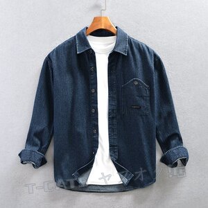 ☆新品 ウエスタンシャツ カーゴジャケット シャツジャケット アウトドア 長袖 春秋服 メンズ トップス ブルー 4XL選択