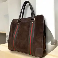 Gucci スエードトートバッグ ウェブストライプ 35cm