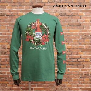 AMERICAN EAGLE/Lサイズ/プリントTシャツ 0189-3312 バドワイザー ジャージー快適 製品染め加工 丸首 長袖 新品/緑/グリーン/jb140/