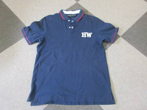 HUNTING WORLD ポロシャツ XLサイズ 紺 ハンティングワールド 半袖 メンズ シャツ HW リブライン 91PL03 スポーツ ゴルフ