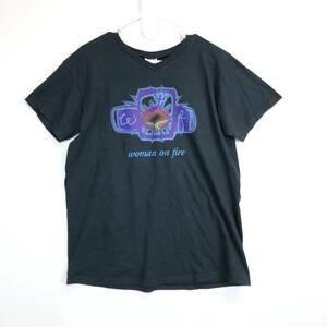 90s USA製 anvil 半袖Tシャツ ブラック woman on fire Lサイズ