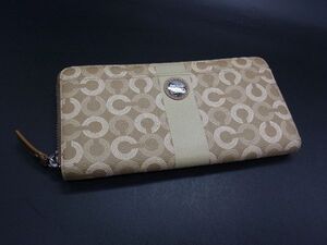 ■美品■ COACH コーチ オプアート レザー ラウンドファスナー 長財布 ウォレット 札入れ 小銭入れ ベージュ系 DE2876