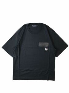 (D) DOLCE&GABBANA ドルチェ&ガッバーナ レザーロゴパッチ DG金具 装飾 半袖 Tシャツ 44 ブラック
