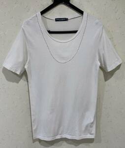 ＊DOLCE＆GABBANA ドルチェ＆ガッバーナ 手縫い装飾 半袖 Tシャツ トップス イタリア製 46　　　　　　　 BJBA.F