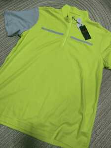 新品 SRIXON スリクソン 半袖 ハーフジップ ポロシャツ L ライム×グレー ストレッチ 吸汗 速乾 UVケア ゴルフウェア メンズ　