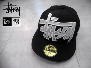 希少 STUSSY ステューシー × NEW ERA ニューエラ コラボ 59FIFTY ビッグストックロゴ ベースボールキャップ 7 3/8 (58.7cm)/ゴツロゴ帽子