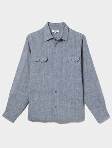 春夏シンプル麻ワークシャツ■美品Used■AIGLEエーグル■すぐ乾く！吸水速乾ダブルポケットリネンシャツ■定価15,400円ボックスシルエット