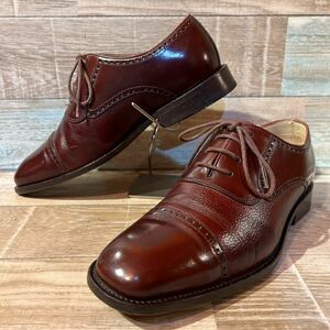 【ヴィンテージシューズ】Florsheim フローシャイム 内羽根　ストレートチップ パンチドキャップトゥ US8 1/2 EEE 26.5cm幅広　ブラウン