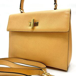 1円●美品●CELINE セリーヌ ターンロック トップハンドル 2way ハンドバッグ ショルダーバッグ ゴールド金具 レザー イエロー レディース