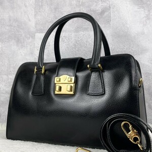 極美品 OLD GUCCI オールドグッチ レディロック 2WAY ボストンバッグ トート ハンド ショルダー 肩掛け 斜めがけ ロゴ型押し クレスト 黒