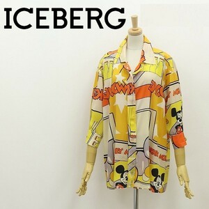 ◆ICEBERG アイスバーグ×ディズニー シルク100％ ミッキーマウス 総柄 シャツ ブラウス 40