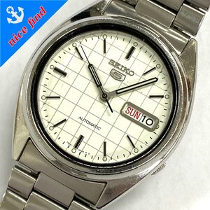 稼動品◆セイコー SEIKO◆セイコー5 7S26-0480 自動巻き 腕時計 メンズ ウォッチ ホワイト文字盤 SS 純正ブレス 裏蓋スケルトン デイデイト