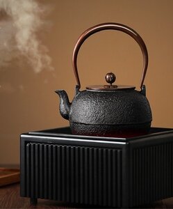 鉄瓶　砂鉄　茶道具　平丸　やかん　和食器　大容量　1.4L　鉄器　鉄製　直火　IH対応　おまけ4点セット