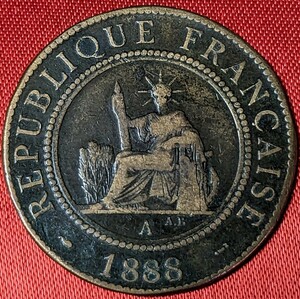 フランス領インドシナ　1セント青銅貨　百分之一　1888年 　【美銅貨】　　　玉ちゃんNo.2167