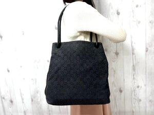 極美品 GUCCI グッチ GG柄 ハンドバッグ ショルダーバッグ バッグ キャンバス×レザー 黒系 79473Y