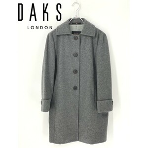 A8998/美品 秋冬 DAKS LONDON ダックス ウール 無地 長袖 裏地総柄 ステンカラー ロング 膝丈 コート 42 L程 灰色 日本製 レディース