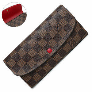 （新品同様品）ルイ ヴィトン LOUIS VUITTON ポルトフォイユ エミリー 二つ折り長財布 ダミエ ブラウン ルージュ N63544 イニシャル入