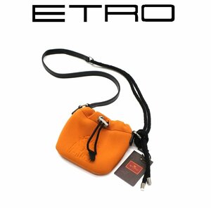 11万新品◆エトロ◆PEGASO×CUBEロゴ クライミングチョークバッグ風 ミニ巾着ショルダーバッグ 橙【ETRO】1円