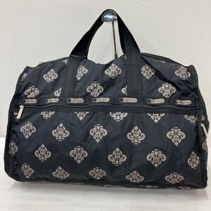 □3−3192 LeSportsac レスポートサック ボストンバッグ 2way 斜めがけ ブラック系 黒 旅行用 総柄 レディース ナイロン 軽量 大容量