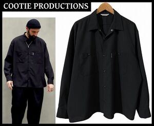 送無 XL 大きいサイズ COOTIE クーティー 20ss T/W Work L/S Shirt ポリエステル ウール 混 長袖 オープンカラー オープンネック シャツ 黒