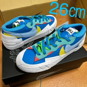 26.0cm KAWS × sacai × Nike Blazer Low Neptune Blue カウズ サカイ ナイキ ブレーザー ロー ネプチューンブルー US8 新品 DM7901-400