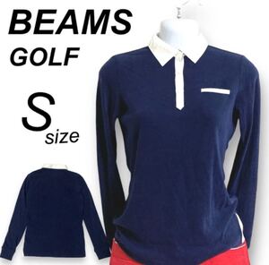 BEAMS GOLF ビームス ゴルフ レディース ゴルフウェア S 長袖ポロシャツ ロゴ カットソー ネイビー系 (I3)★