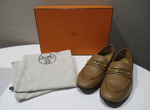 【未使用】HERMES エルメス コレット 211041Z 2109 #37 約24cm ローファー モカシン 靴 ブラウン BOX付 BRB・バッグ・財布